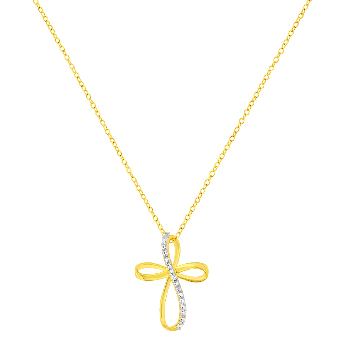 Cross ribbon pendant necklace, 10K yellow gold plated with diamond-accent detail, 18in chain on Tampa Home & Garden Store