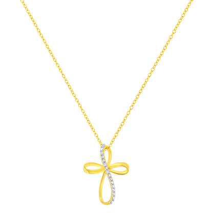Cross ribbon pendant necklace, 10K yellow gold plated with diamond-accent detail, 18in chain on Tampa Home & Garden Store
