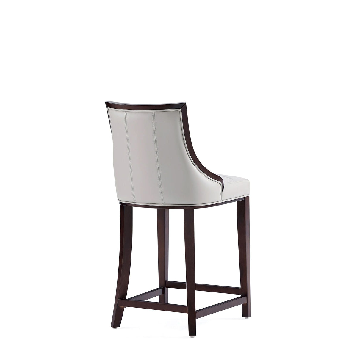White bar-height stool with dark wood frame and back, white upholstery, traditional design on Tampa Home & Garden Store