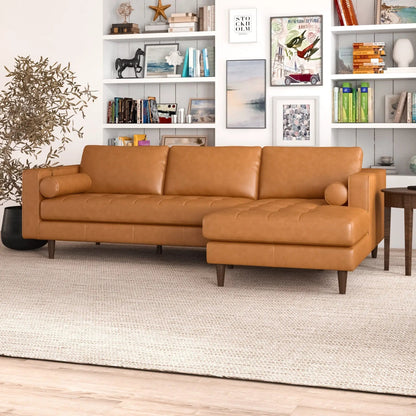Anthony Corner Sectional Sofa by Unique Piece Furniture in tan leather, L-shaped tufted cushions on Tampa Home & Garden Store