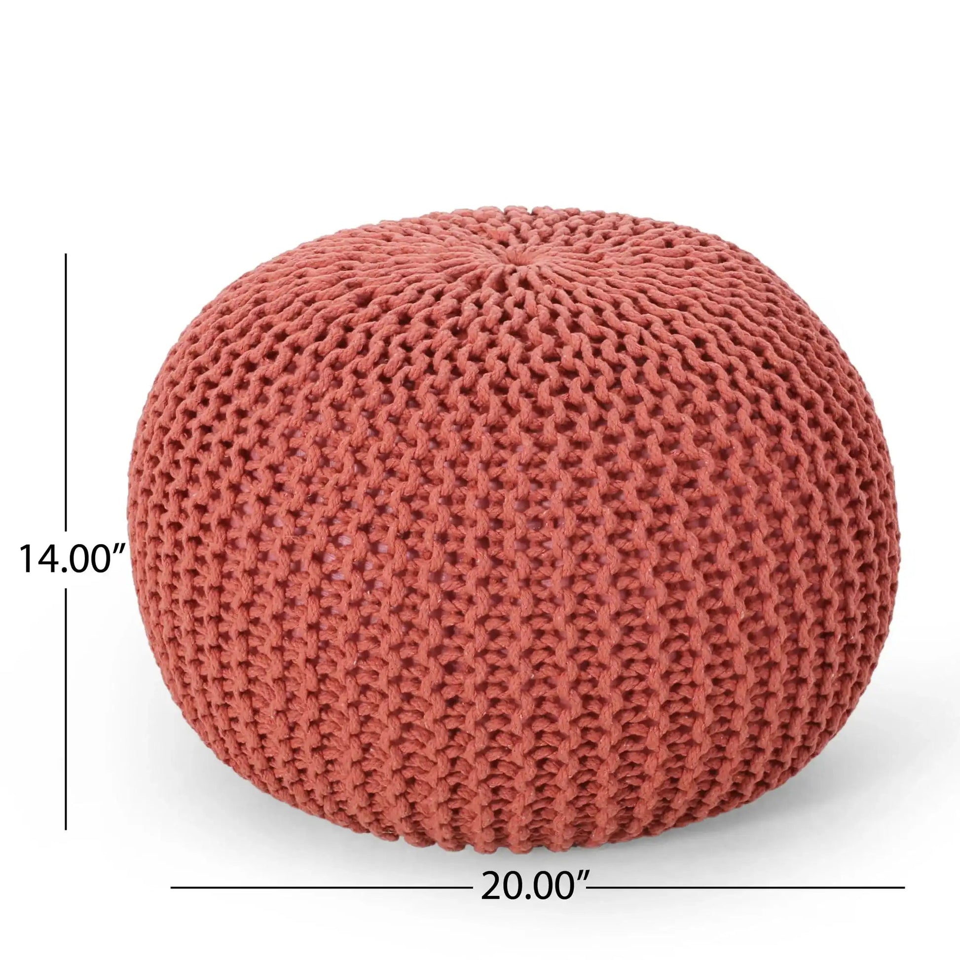 Bordeaux knitted cotton round pouf ottoman, rust-red accent pouf by HouseOfZazla on Tampa Home & Garden Store