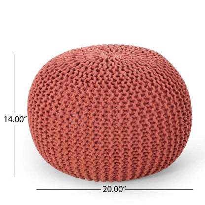 Bordeaux knitted cotton round pouf ottoman, rust-red accent pouf by HouseOfZazla on Tampa Home & Garden Store