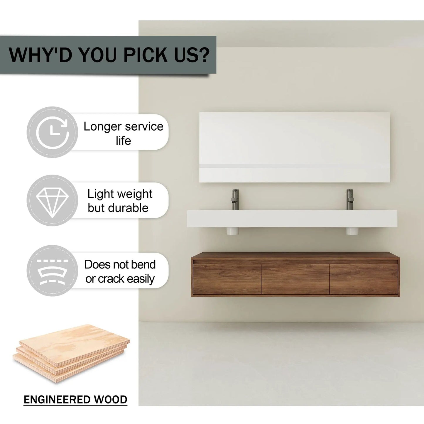 Contemporary Wall Mounted Vanity with Dual Sinks
