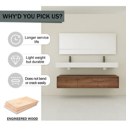Contemporary Wall Mounted Vanity with Dual Sinks