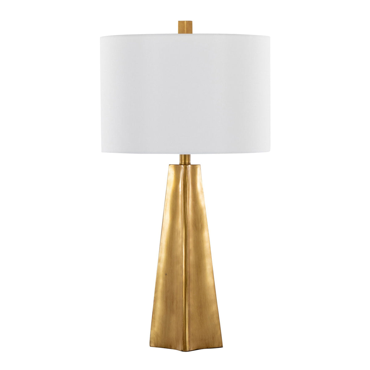 Pompeii contemporary table lamp gold base with white fabric shade on Tampa Home & Garden Store