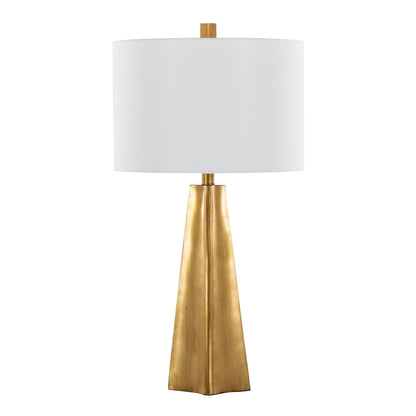 Pompeii contemporary table lamp gold base with white fabric shade on Tampa Home & Garden Store
