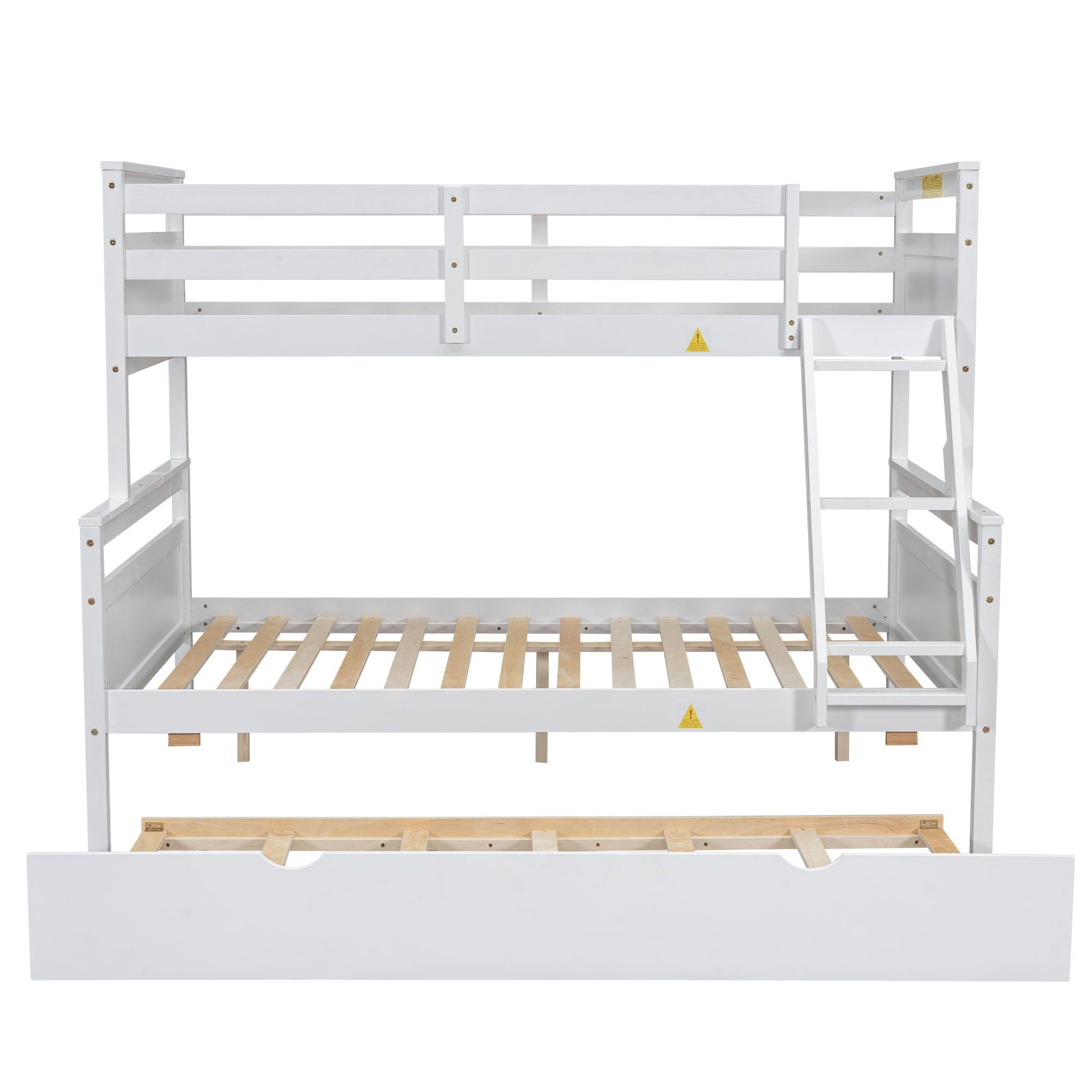 White bunk bed with ladder and safety guardrails by HouseOfZazla, white frame with wooden slats on bottom bunk on Tampa Home & Garden Store