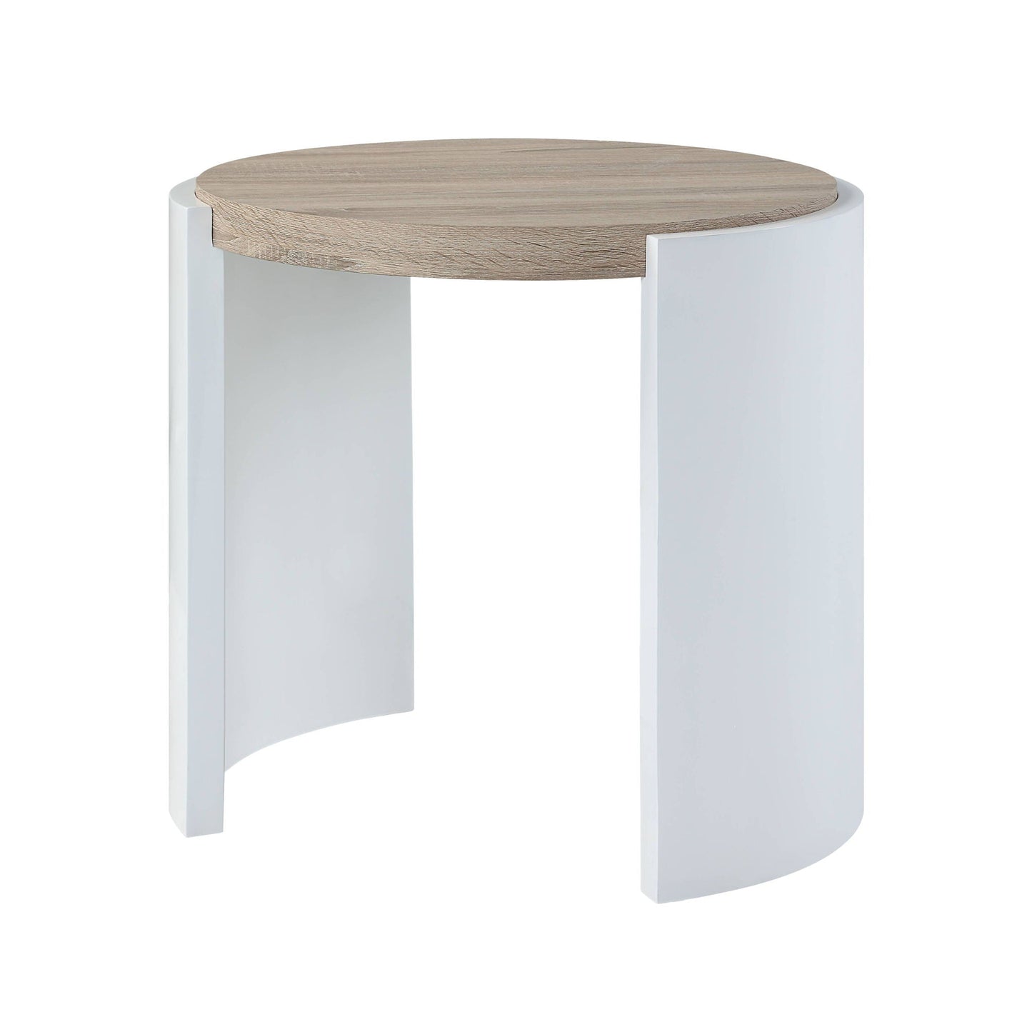 Zoma High Gloss Table end table by HouseOfZazla with natural wood top and white curved legs on Tampa Home & Garden Store