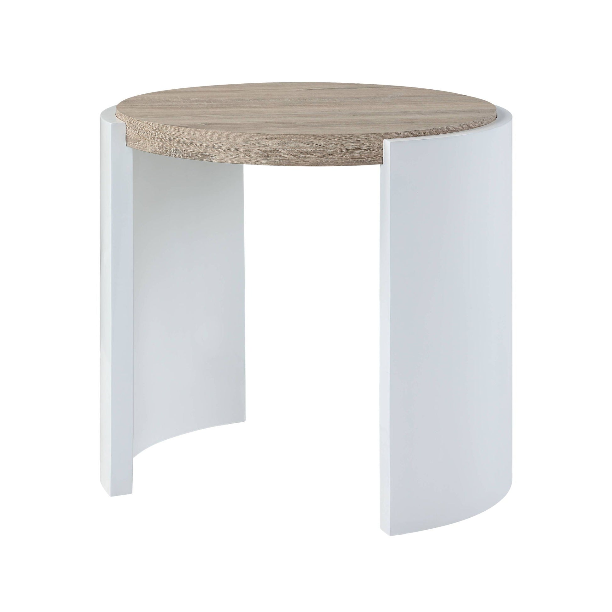 Zoma High Gloss Table end table by HouseOfZazla with natural wood top and white curved legs on Tampa Home & Garden Store