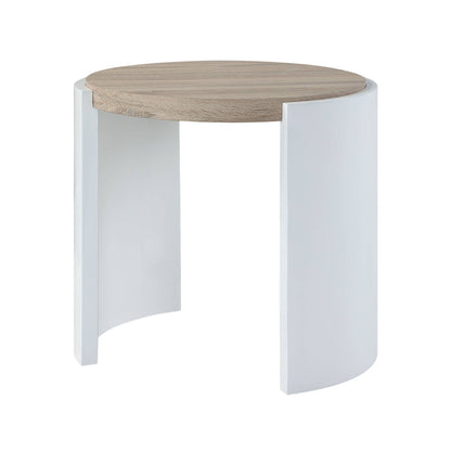 Zoma High Gloss Table end table by HouseOfZazla with natural wood top and white curved legs on Tampa Home & Garden Store