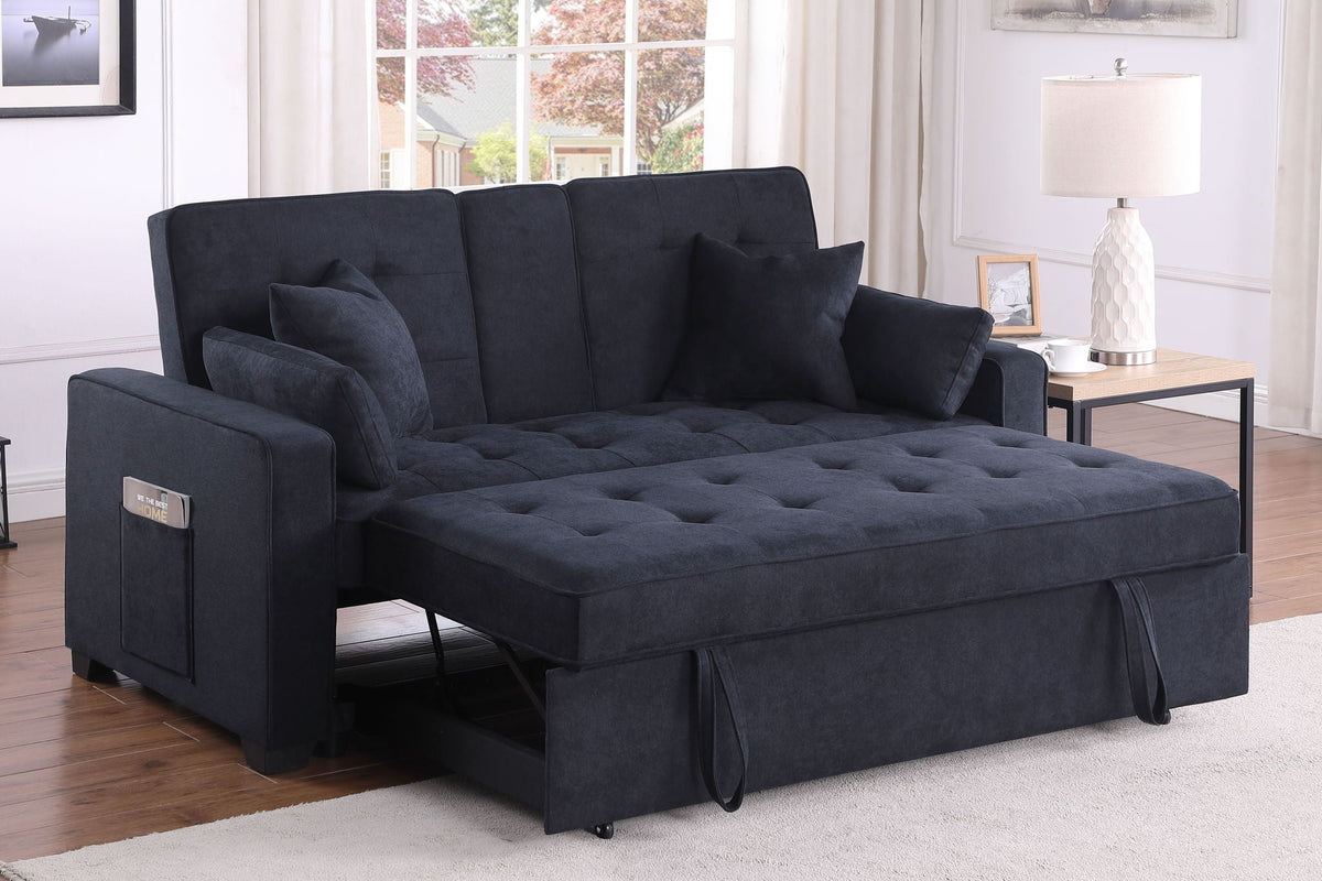 HouseOfZazla Convertible Sleeper Loveseat dark gray fabric with tufted cushions and cup holder on Tampa Home & Garden Store