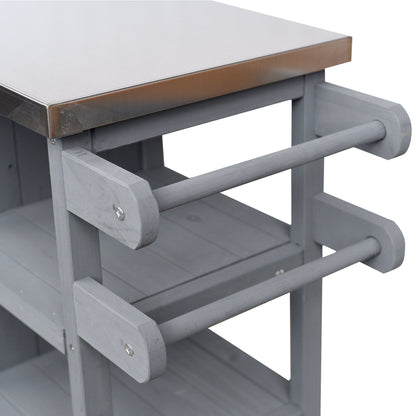 Foldable Outdoor Kitchen Island Cart gray frame with brushed metal top and brown edge HouseOfZazla on Tampa Home & Garden Store