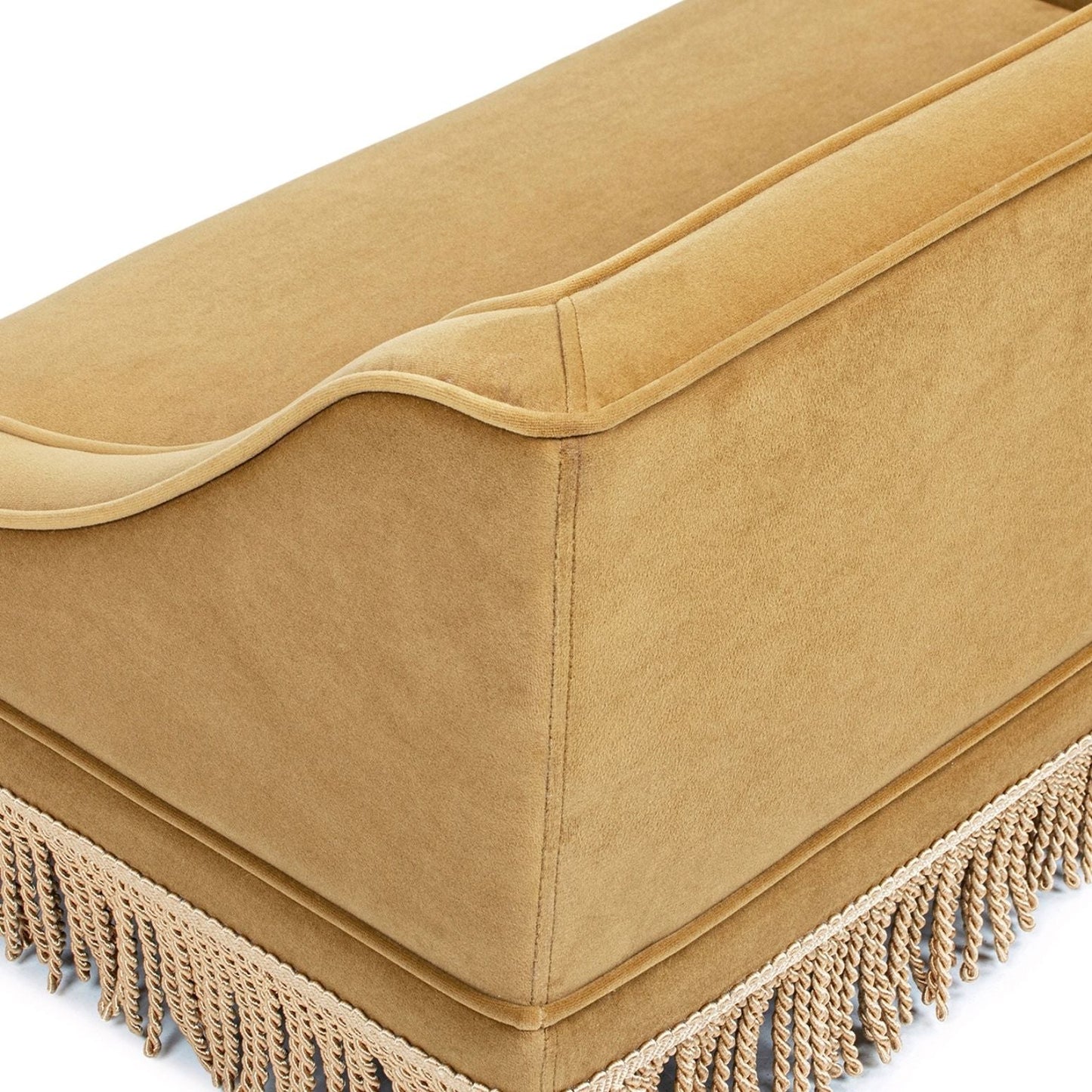 Duchess pet bed sofa by HouseOfZazla in tan suede with fringe tassels on Tampa Home & Garden Store