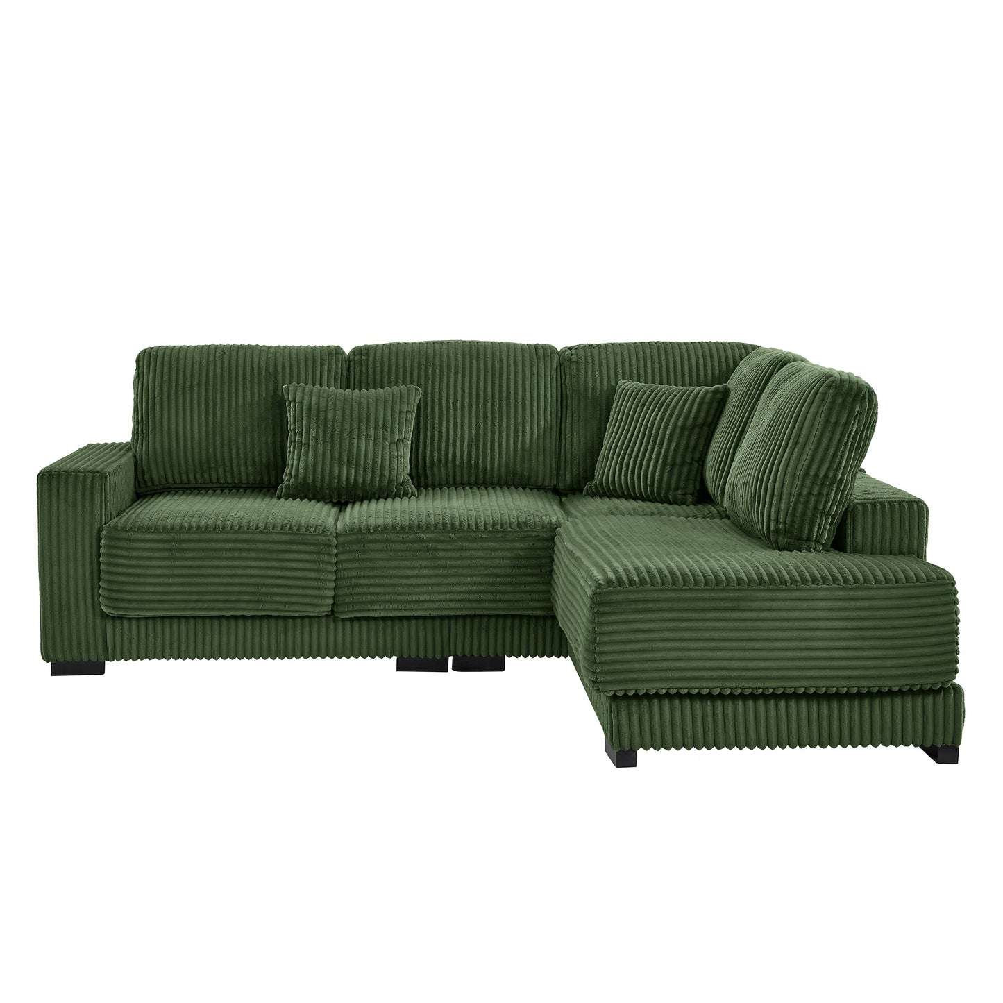 93-inch L-shaped green corduroy sectional sofa with ottoman by HouseOfZazla on Tampa Home & Garden Store