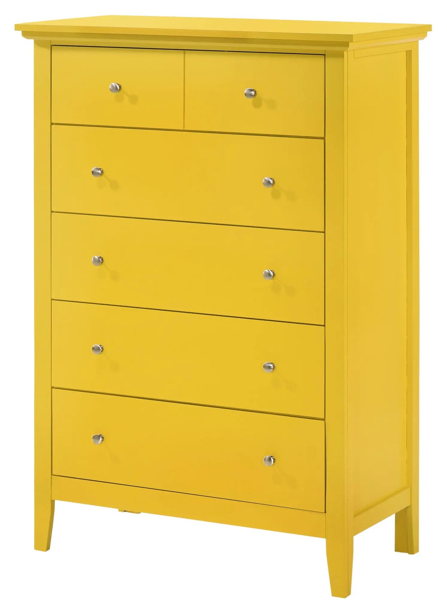 Hammond accent chest by Unique Piece Furniture in bright yellow with multiple drawers and silver knob pulls on Tampa Home & Garden Store