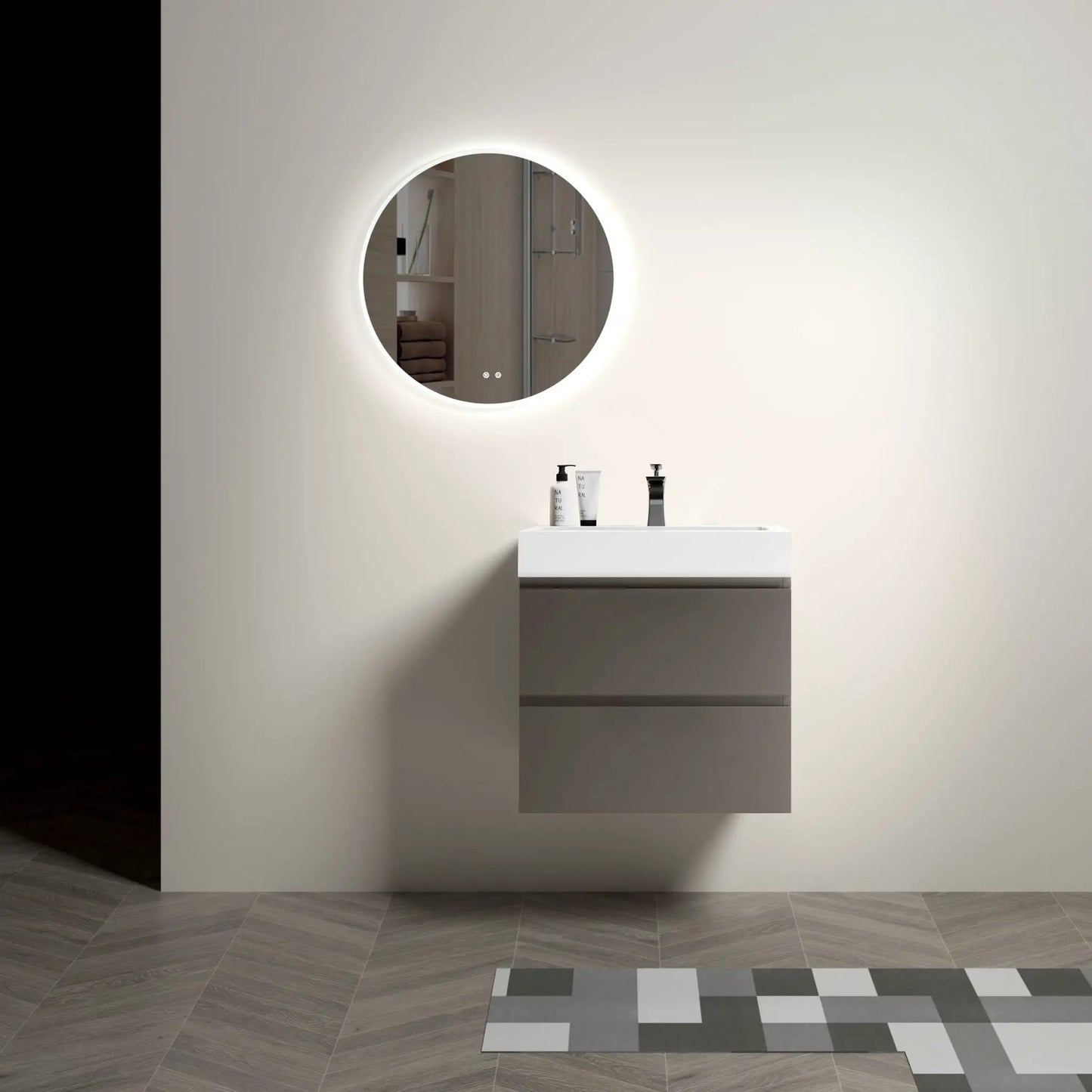 Alice bathroom vanity with sink, floating wall-mounted unit, white basin, large storage on Tampa Home & Garden Store