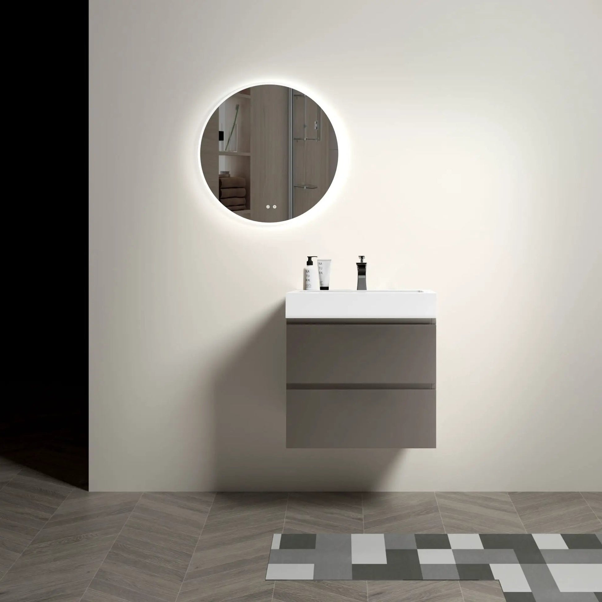Alice bathroom vanity with sink, floating wall-mounted unit, white basin, large storage on Tampa Home & Garden Store