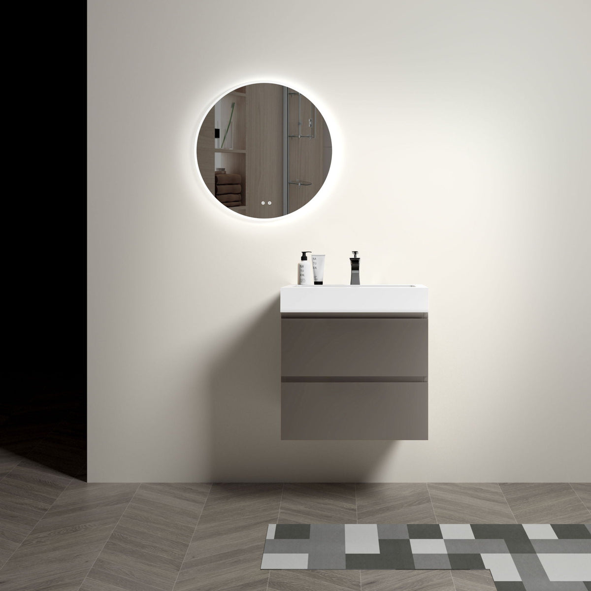 Alice Bathroom Vanity With Sink white vanity with LED circular mirror by HouseOfZazla on Tampa Home & Garden Store