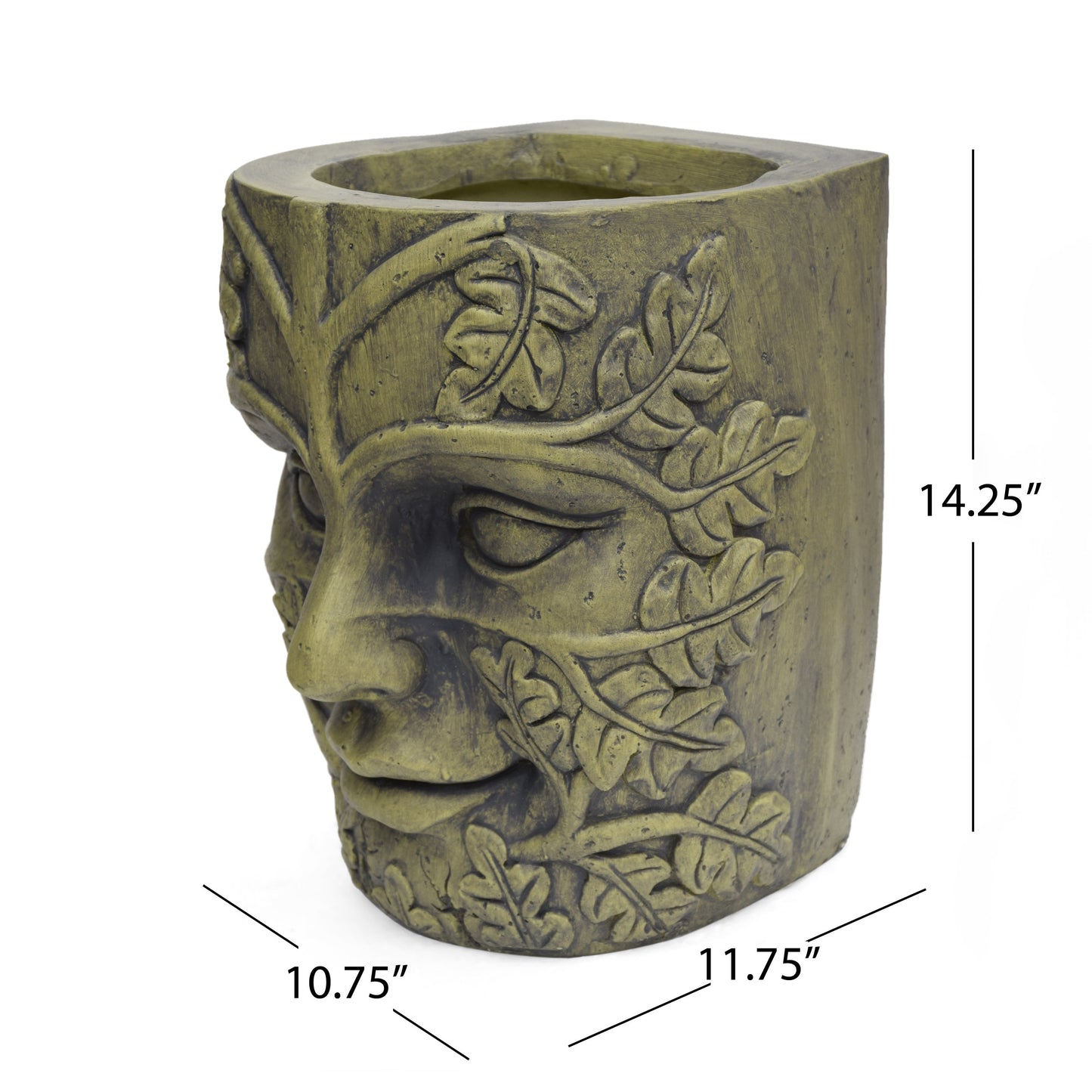 Garden Urn Planter with carved vine motif in olive-green finish on Tampa Home & Garden Store