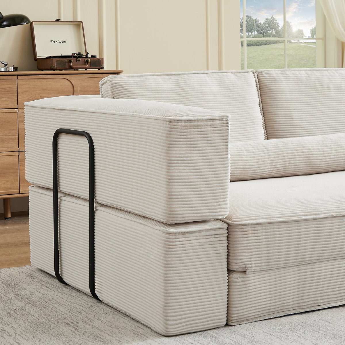 Large modern corduroy sectional sofa by HouseOfZazla, beige, freely combinable modules on Tampa Home & Garden Store