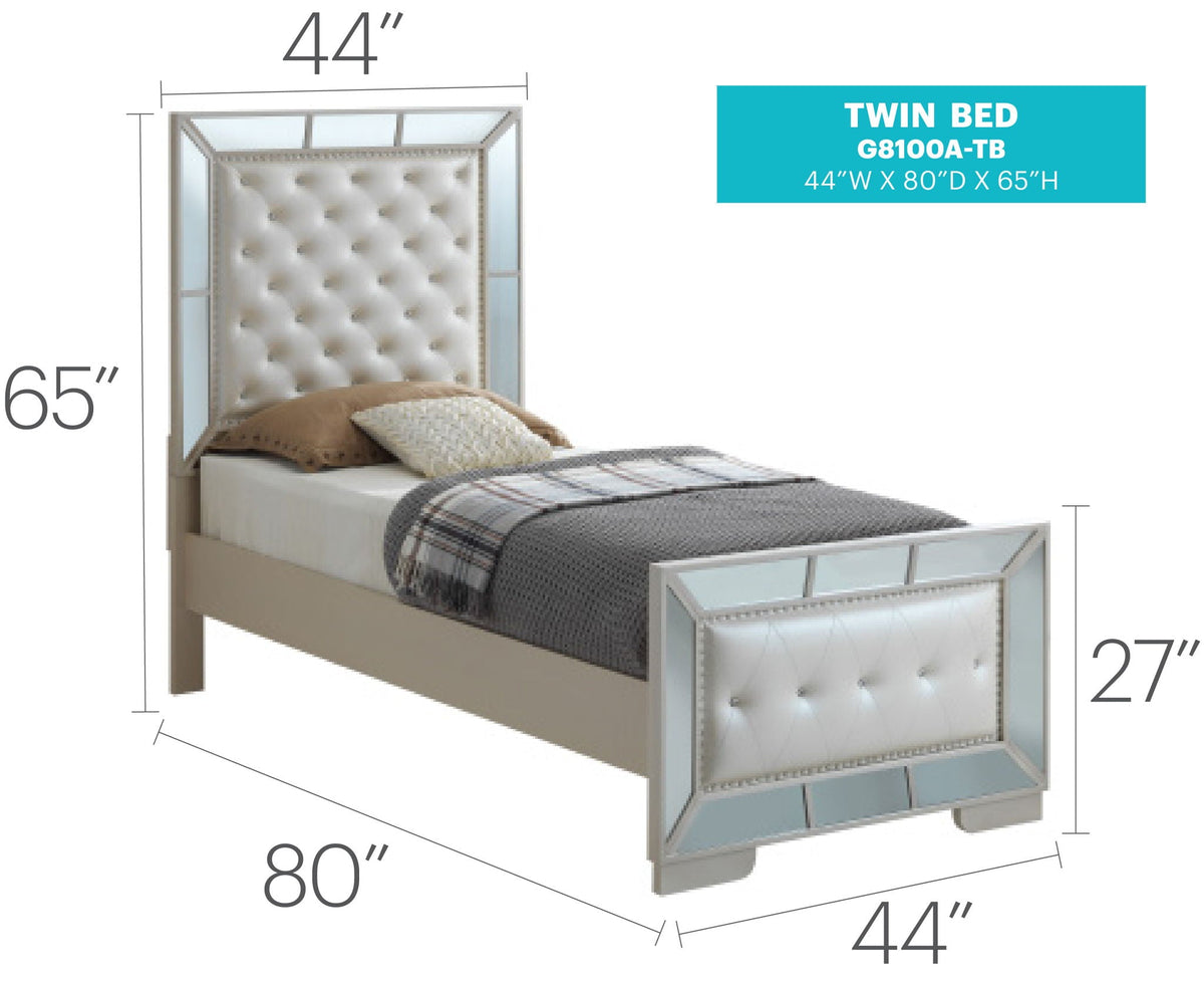 Stylish Contemporary Panel Bed with tufted cream headboard and mirrored panels HouseOfZazla on Tampa Home & Garden Store