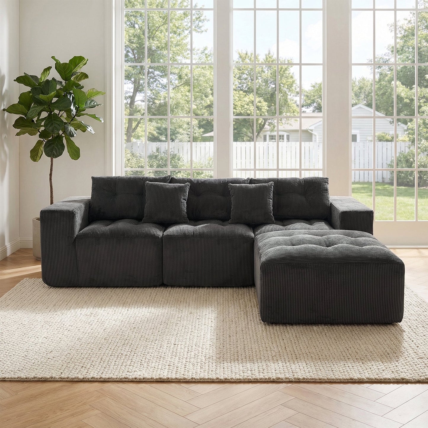 Vintage Corduroy L Shaped Sofa and Modular Frame