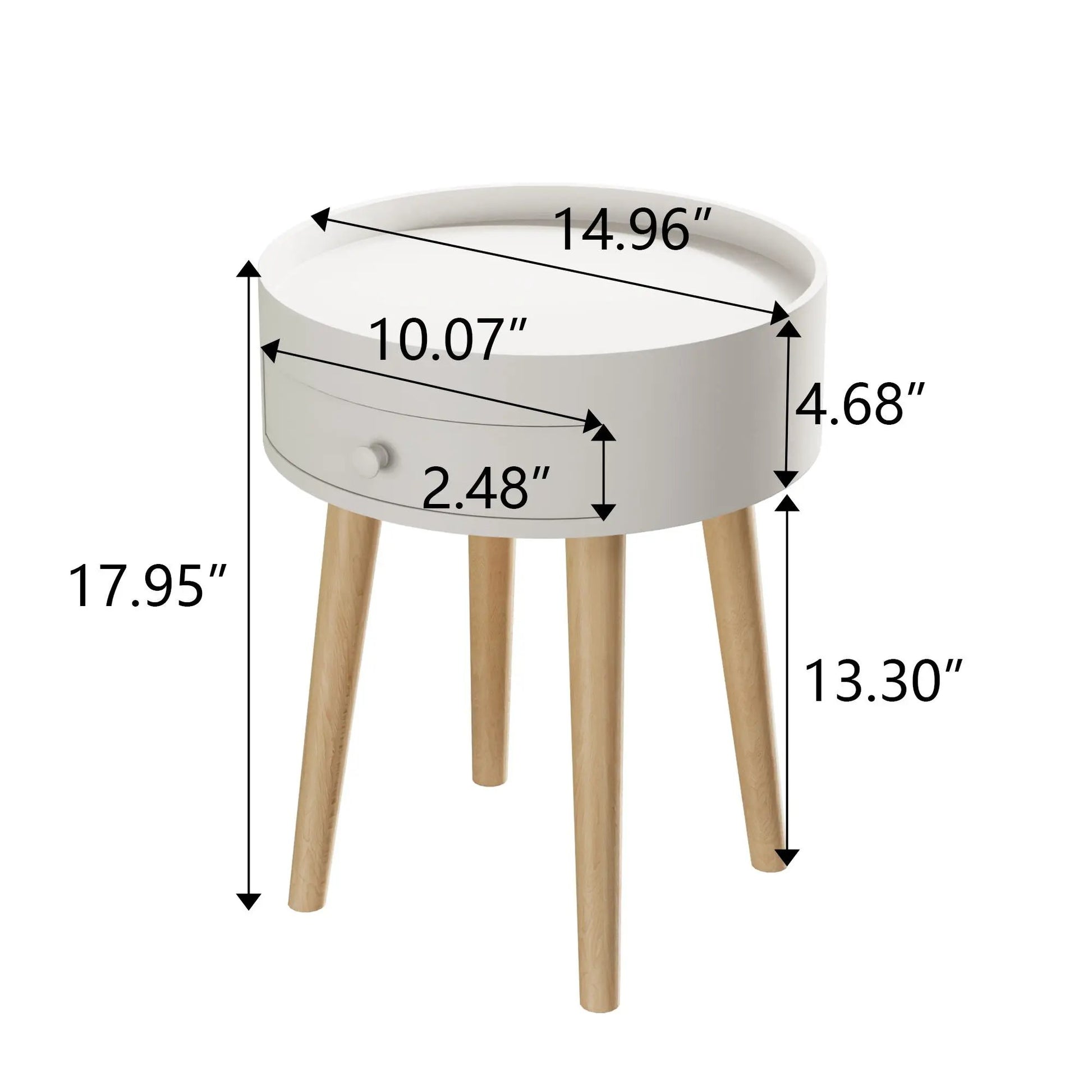 White round nightstand with storage drawer and natural wood legs Unique Piece Furniture on Tampa Home & Garden Store