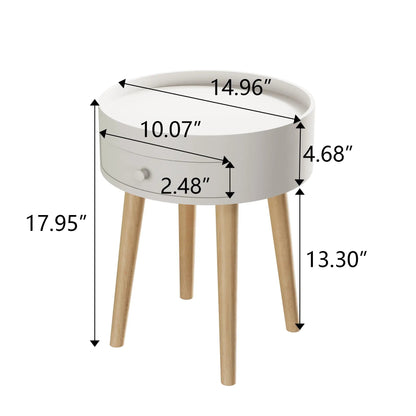White round nightstand with storage drawer and natural wood legs Unique Piece Furniture on Tampa Home & Garden Store