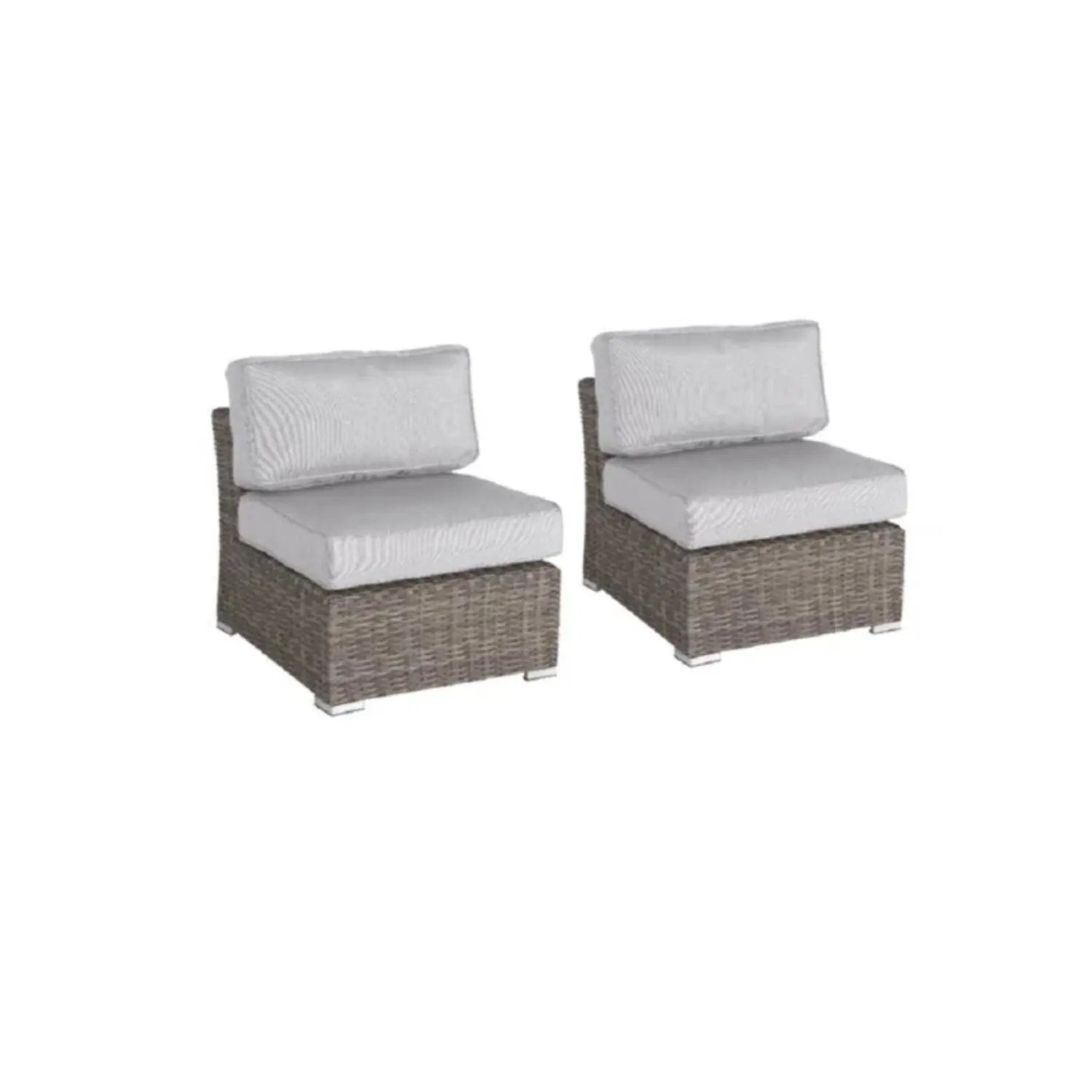 Rattan sectional sofa set with cushions, pair of stationary wicker chairs with light cushions on Tampa Home & Garden Store