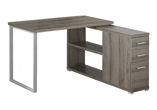 Corner desk by Unique Piece Furniture with gray wood-grain top and four-drawer storage on Tampa Home & Garden Store