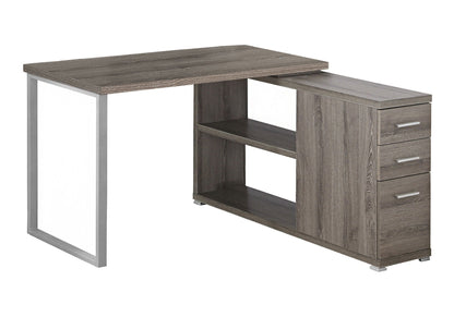 L-Shape computer desk with 4-drawer storage cabinet, gray wood finish and metal frame on Tampa Home & Garden Store