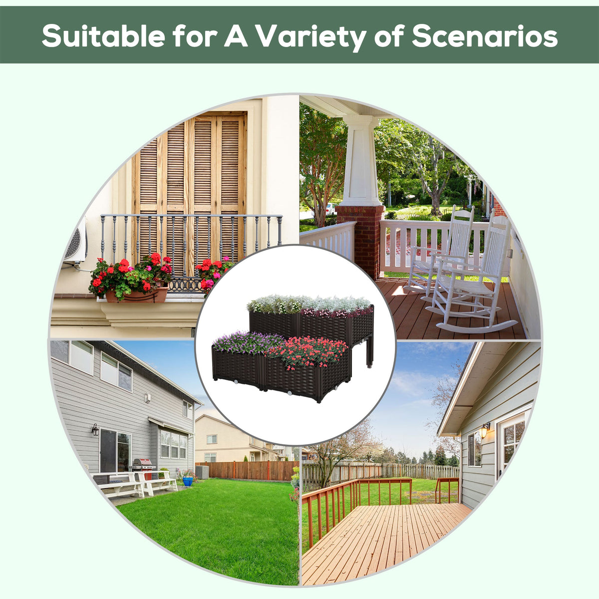 HouseOfZazla 4-Piece Raised Garden Bed with Legs self-watering modular plastic planter in black on Tampa Home & Garden Store