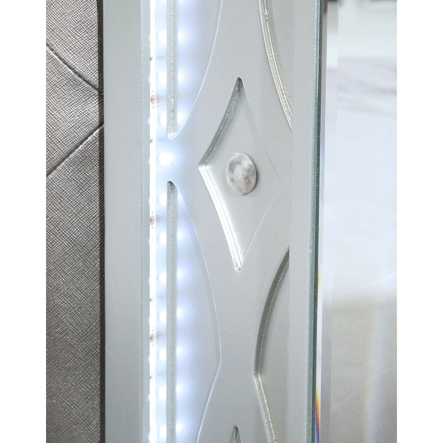 Arabesque Queen Bedroom Set with LED Headboard in silver; metal frame with diamond motif on Tampa Home & Garden Store