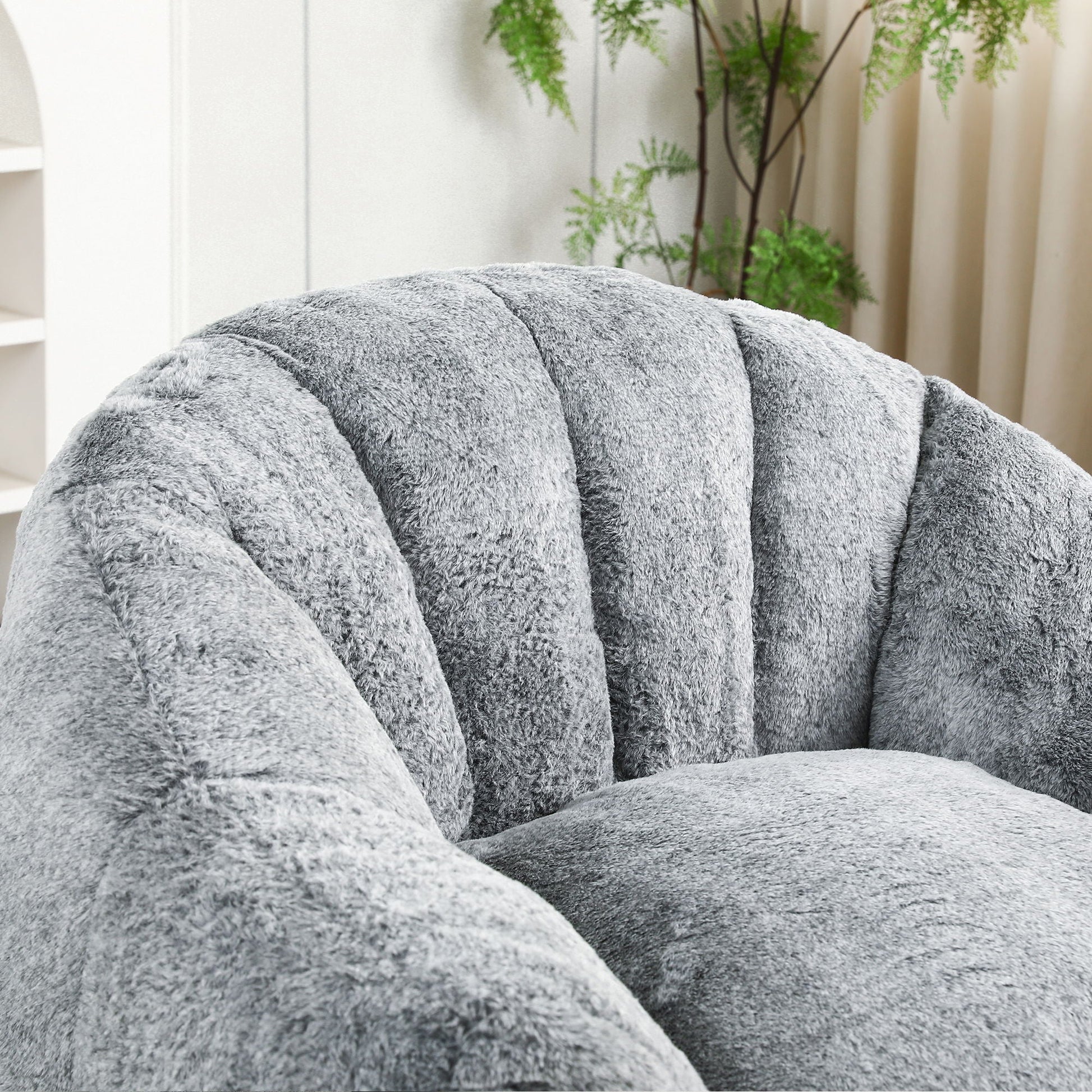Beanbag sofa chair with armrests in gray plush fabric, high-density foam on Tampa Home & Garden Store