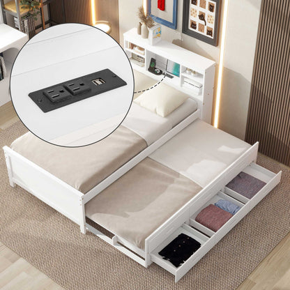 White platform bed with storage headboard, USB, trundle and 3 drawers HouseOfZazla on Tampa Home & Garden Store