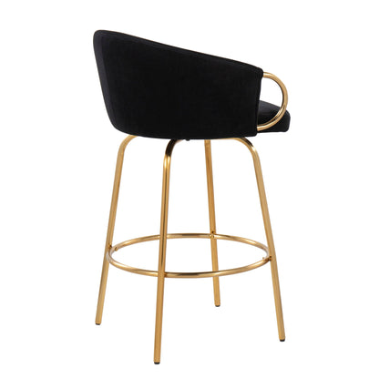 Claire Contemporary Swivel Counter Stool set of 2, black velvet seat with gold metal frame on Tampa Home & Garden Store