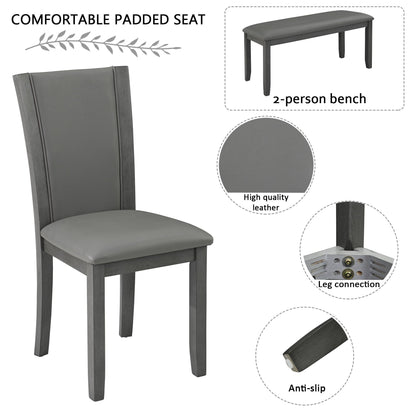 Modern Gray Wood Dining Set With Bench and Chairs