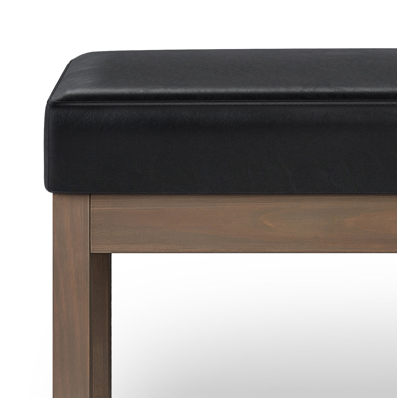 Milltown Large Ottoman Bench Midnight Black with black leather upholstery and wooden legs on Tampa Home & Garden Store