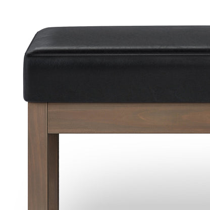 Milltown Large Ottoman Bench Midnight Black with black leather upholstery and wooden legs on Tampa Home & Garden Store
