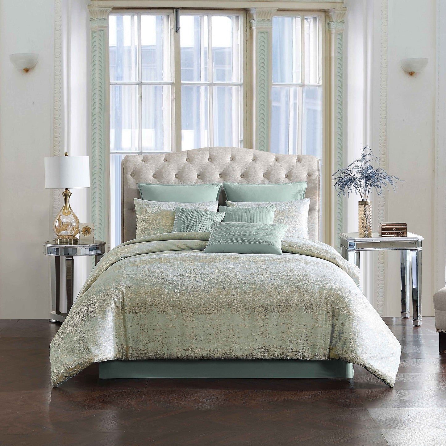 Gold Satin Circle Quilted 7 Piece Comforter Set