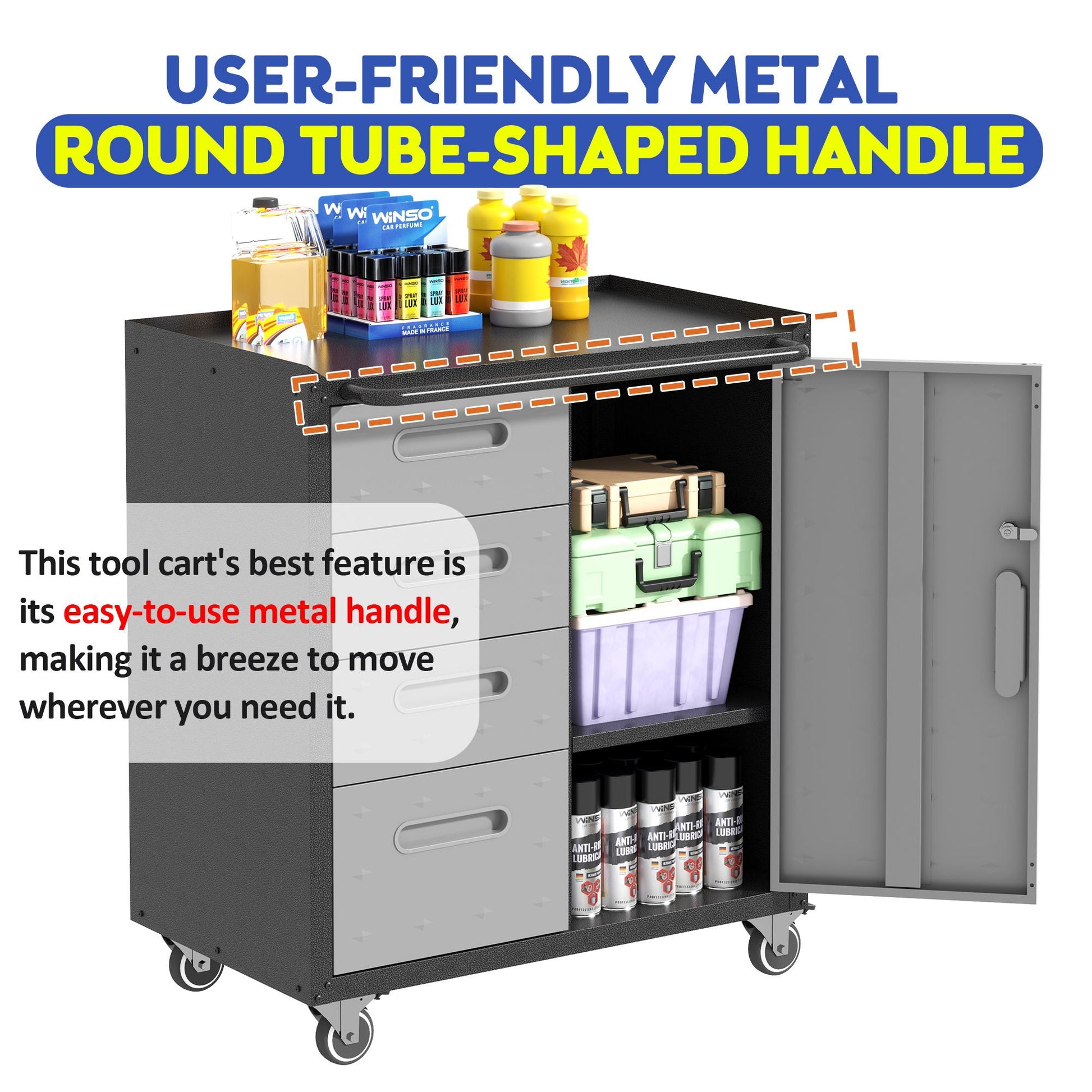 Sturdy metal tool storage cabinet on wheels with grey finish by HouseOfZazla on Tampa Home & Garden Store