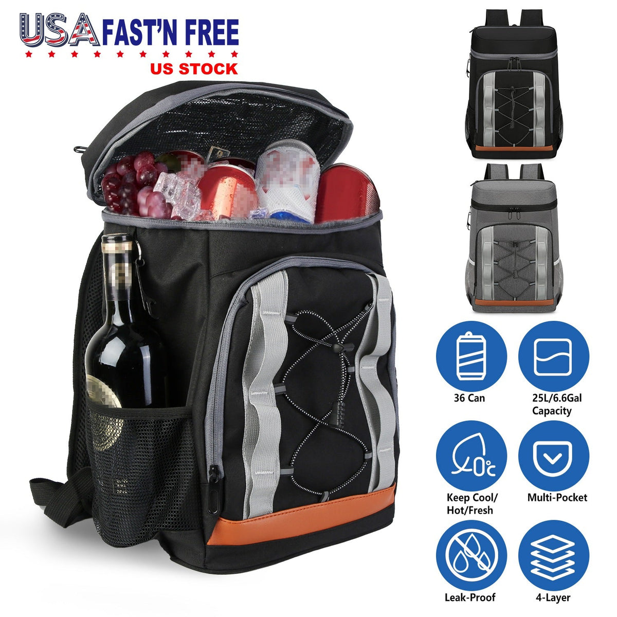 GemGear 36-can leakproof insulated cooler backpack in black with gray straps on Tampa Home & Garden Store