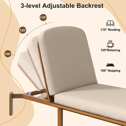 Outdoor Chaise Lounge with Adjustable Backrest beige cushions wooden frame HouseOfZazla on Tampa Home & Garden Store