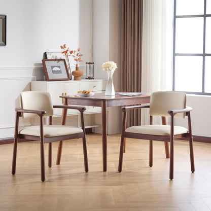 Beige Dining Room Chairs and Dark Walnut Frame