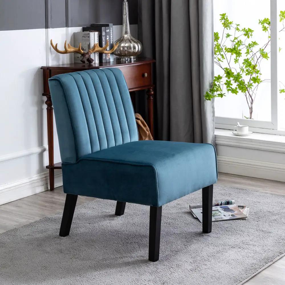 Reese midcentury accent chairs blue velvet with vertical channel back and black legs set of 2 on Tampa Home & Garden Store