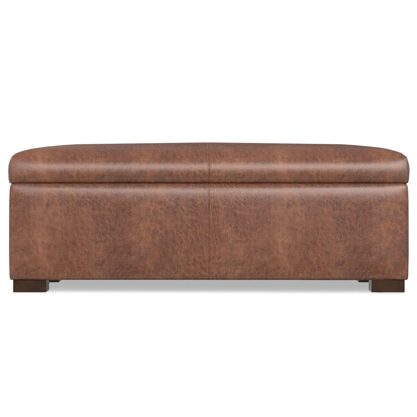 Gabbie storage ottoman brown leather upholstery with stitched seam and low-profile legs on Tampa Home & Garden Store
