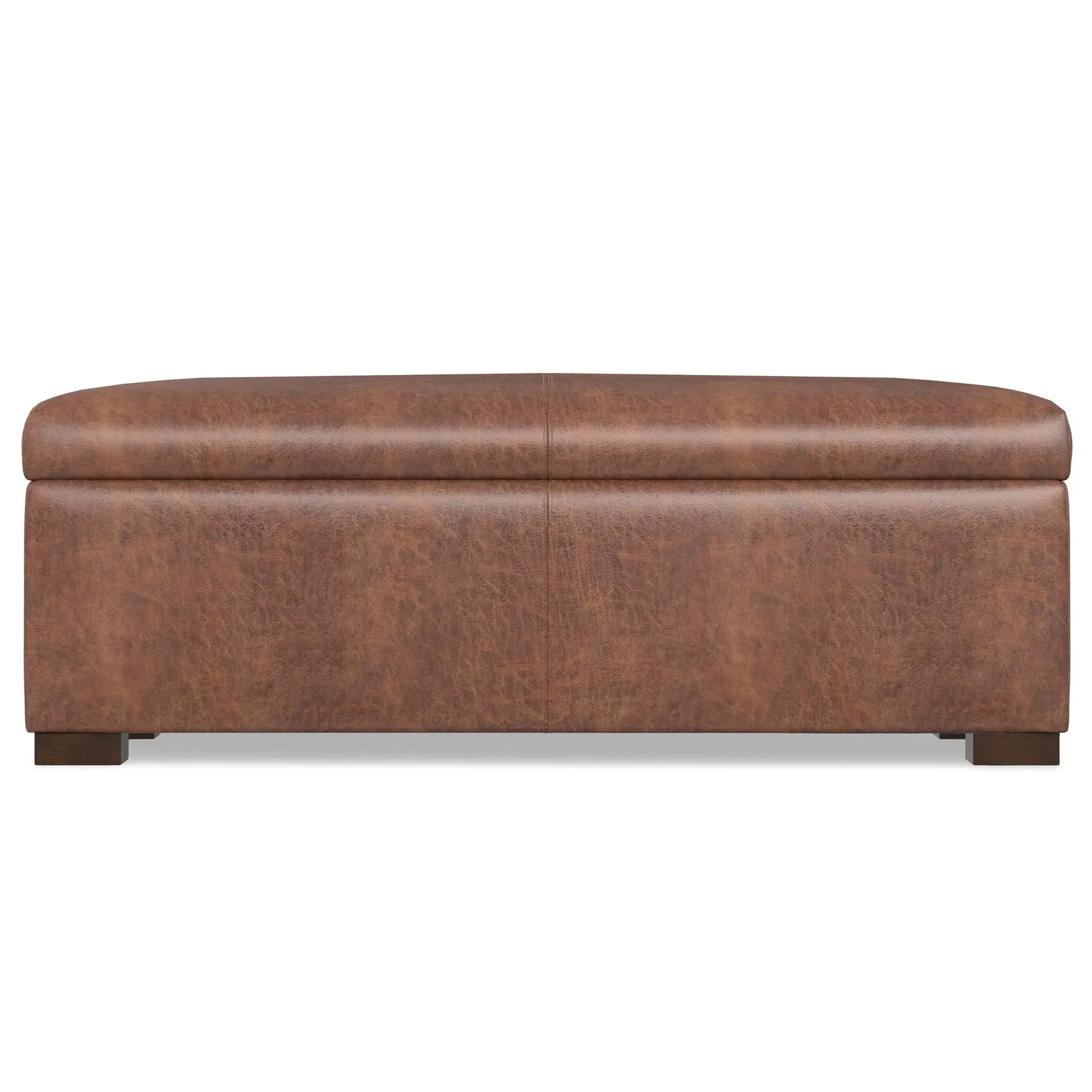 Gabbie storage ottoman brown leather upholstery with stitched seam and low-profile legs on Tampa Home & Garden Store