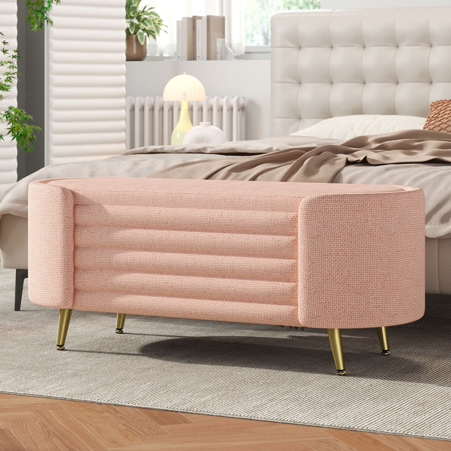 Contemporary Oval Upholstered Storage Ottoman