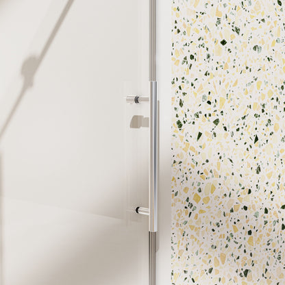 Frameless single sliding shower door by HouseOfZazla with brushed metal hardware on Tampa Home & Garden Store