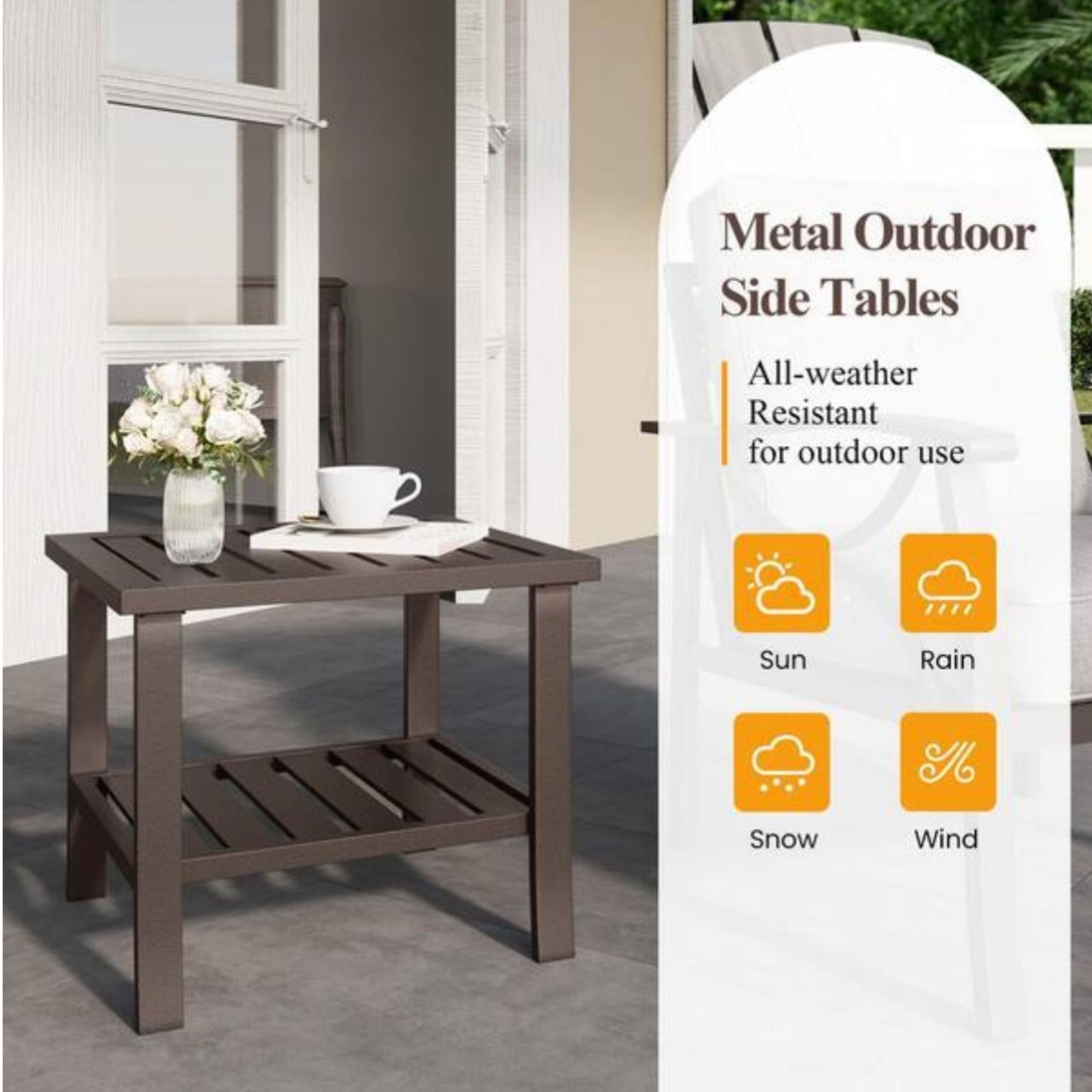 Square 2 Tier Rust Resistant Outdoor Side Table